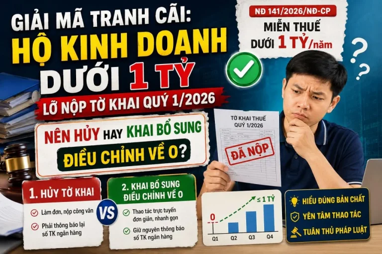 Giải Mã Tranh Cãi: Hộ Kinh Doanh Dưới 1 Tỷ Lỡ Nộp Tờ Khai Quý 1/2026 Nên Hủy Hay Khai Bổ Sung Điều Chỉnh Về 0?
