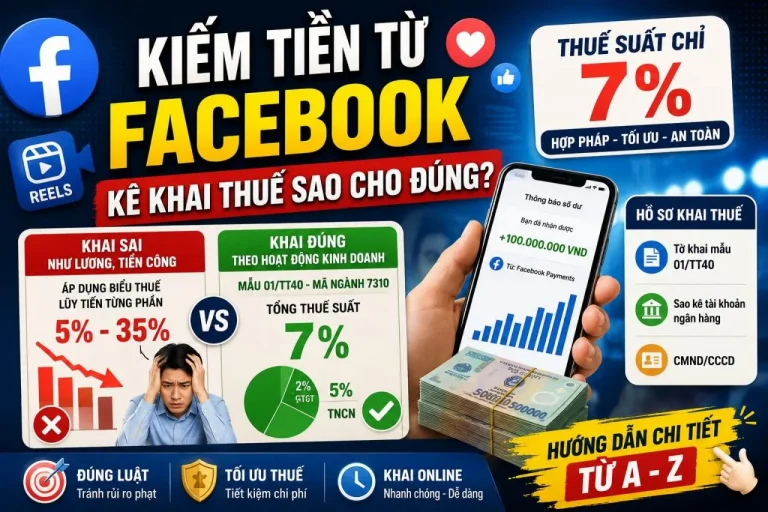 Giải Mã Thuế Thu Nhập Từ Facebook (Reels, Ad Breaks) – Cách Khai Thuế 7% Để Không Bị Áp Thuế Lũy Tiến