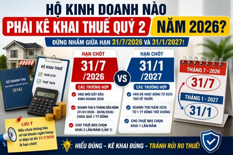 HỘ KINH DOANH NÀO PHẢI KÊ KHAI THUẾ QUÝ 2 NĂM 2026? ĐỪNG NHẦM GIỮA HẠN 31/7/2026 VÀ 31/1/2027
